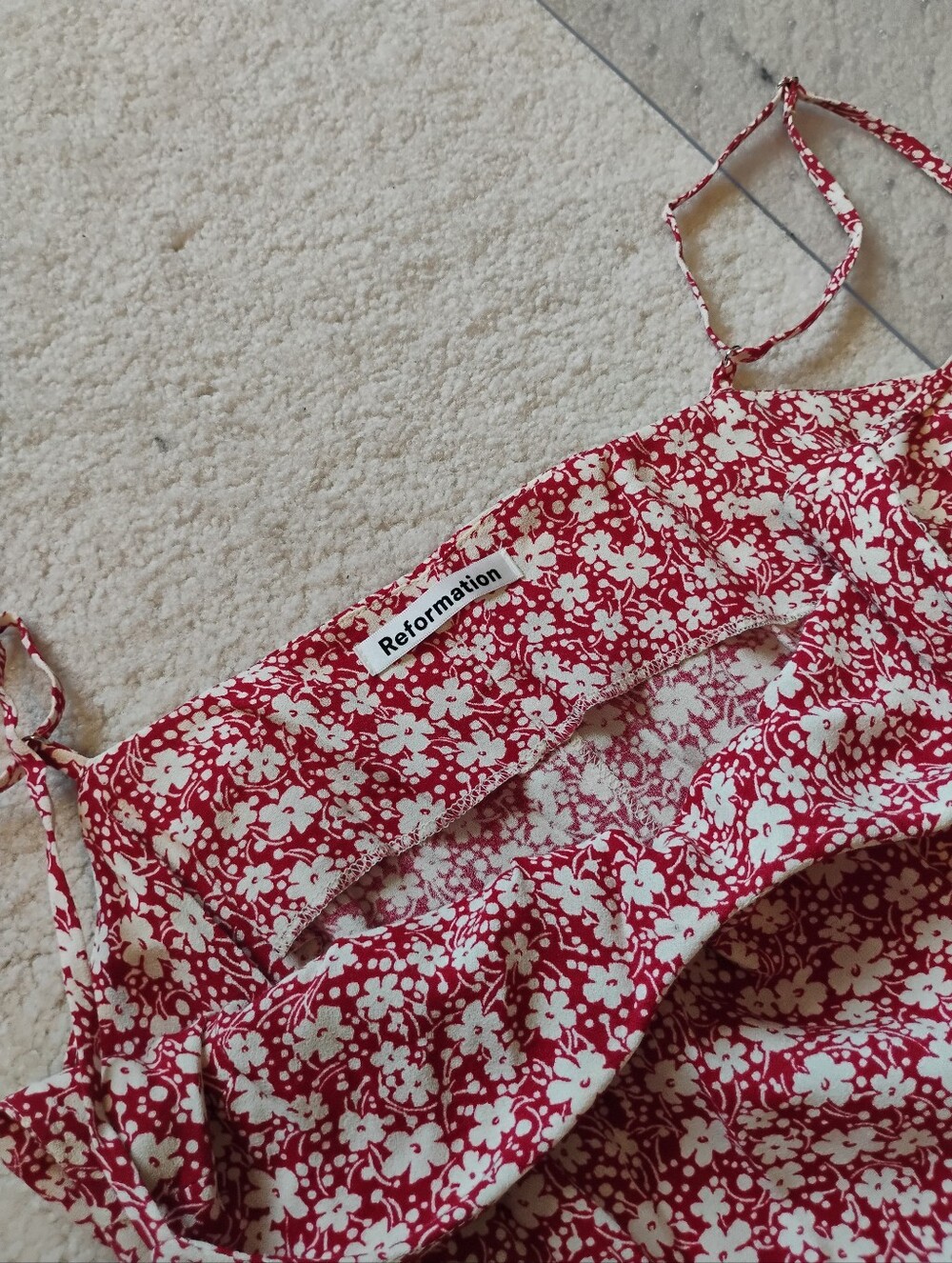Reformation Crimini Midi Red Floral Dress with Side Slit - Picture 2 of 8